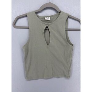 Cotton On Crop Top Women Small Sage Green Keyhole Cutout Sleeveless Ribbed